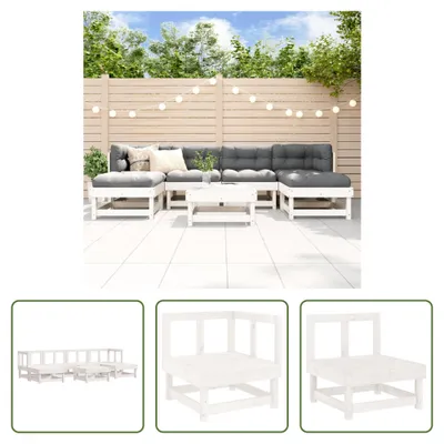 Produktbild von The Living Store 7-tlg. Garten-Lounge-Set Weiß Massivholz Kiefer