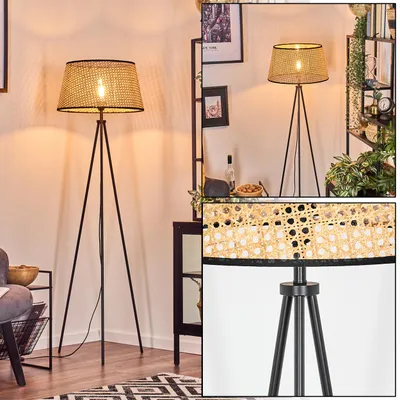 Produktbild von Casalina Stehlampe aus Metall/Wiener Geflecht/Rattan in Schwarz/Natur