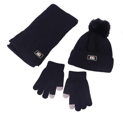Immagine prodotto di Set invernale per bambini: berretto, sciarpa e guanti. Berretto in lana con pompon, fodera in pile. Adatto per bambini dai 2 ai 8 anni. Colore: nero