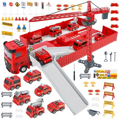Imagen del producto de Camión de bomberos de juguete con música y luces, de 6 piezas, para niños