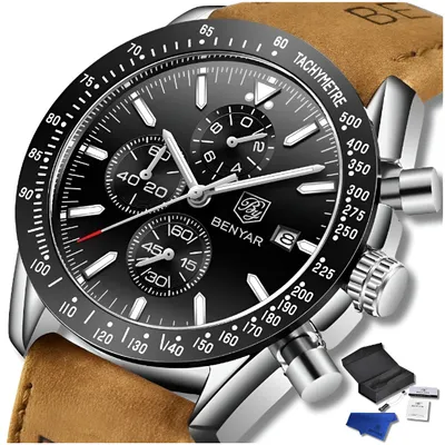 Zdjęcie produktu dla Zegarek Męski Benyar Klasyczny Elegancki Chronograf Datownik + Pudełko