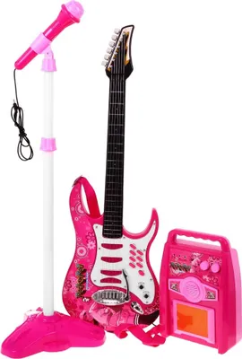 Image de Guitare avec accessoires pour enfants à partir de 6 ans, kit de musique rose, amplificateur + microphone