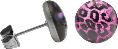 Produktbild von Chirurgenstahl Ohrstecker mit Leopardenmuster in verschiedenen Farben Größe - 10 mm Farbe - Pink