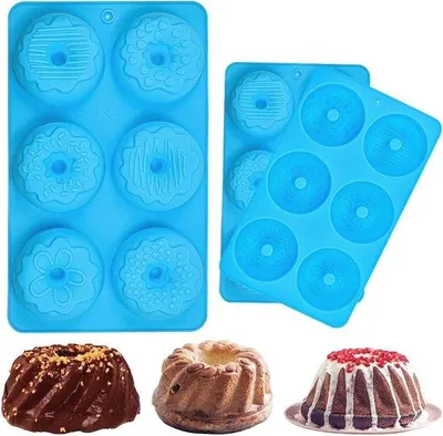Immagine prodotto di Set di 3 stampi a ciambella in silicone - Stampi da forno resistenti con 6 cavità per ciambelle perfette
