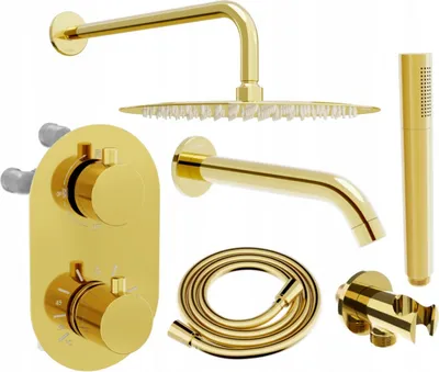 Produktbild von Mexen Kai DR70 Unterputz-Badewannen-/Brausegarnitur mit Regenbrause 25 cm, Gold - 77602DR70251-50
