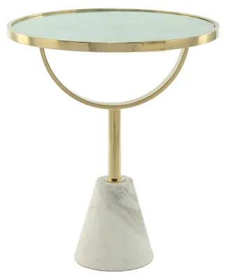 Produktbild von Padiro Beistelltisch rund Ø 46 x 54 cm - Weiß - modern, Art-déco-Glamour-Look - Glastischplatte - Marmormuster - Edelstahlgestell