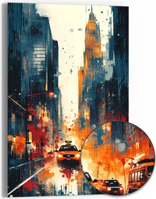 Produktbild von DEQORI Hybrid Leinwand Bild 60x90 cm 'Metropolenrausch' Wandbild Glas flach modern
