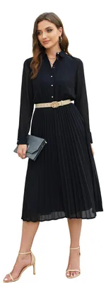 Produktbild von AbleTree Business Casual Hemdkleid für Frauen Langarm Plissee Midikleider mit Gü