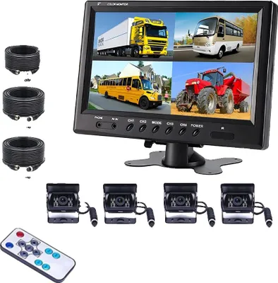 Obrázek produktu pro Systém zadní kamery, 9palcový LCD monitor, vodotěsné provedení, pro nákladní vozidla a autobusy, 4 obrazovky