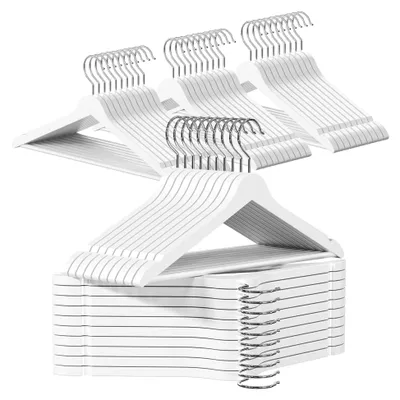 Produktbild von Kleiderbügel Holz - 50er Set - Holzbügel Bügel aus Holz für Ihren Garderobe - 360° drehbarer Haken - Einkerbungen im Schulterbereich - Hangers Clothes (Weiß)