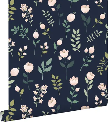 Obrázek produktu pro ESTAhome tapeta květiny tmavě modrá, růžová a zelená 53 cm x 10,05 m