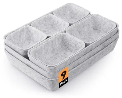 Image de Organisateurs de tiroirs, ensemble de 9 boîtes en feutre, système de rangement, ensemble de boîtes de rangement en 4 tailles différentes