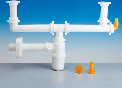 Produktbild von Doppelwaschbecken Siphon mit 1,1/4 Zoll Anschluss für Waschmaschine, Geschirrspüler, LIRA