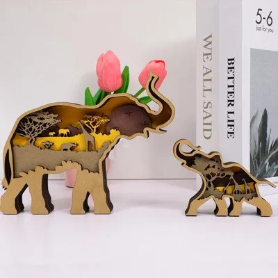 Obrázok produktu pre 3D drevené zvieratká, rezbárske ornamenty, viacvrstvová drevená kompozícia, lesný motív, gravírovanie pre domáce a kancelárske použitie, na pracovný stôl, vianočná a novoročná dekorácia