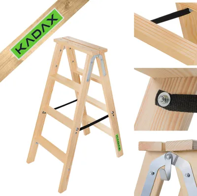 Zdjęcie produktu dla Drewniana drabina malarska KADAX, wysuwana, 2x4 stopnie, składana, dwustronna