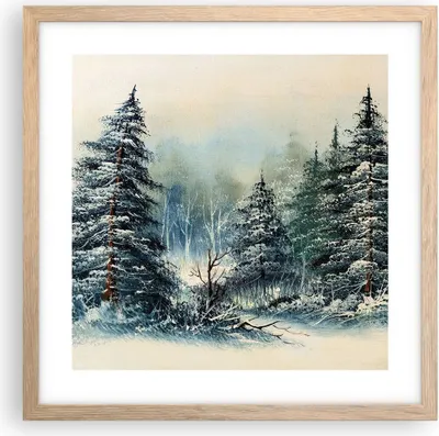 Produktbild von Gerahmtes Poster - Rahmen in heller Eiche - Schnee Fichten Wald - 40x40 cm - Wand Bild - Wanddeko - Wandbilder - Kunstposter - Wandposter - Bilderrahmen - Bilder - Kunstdruck - P2NAC40x40-4641