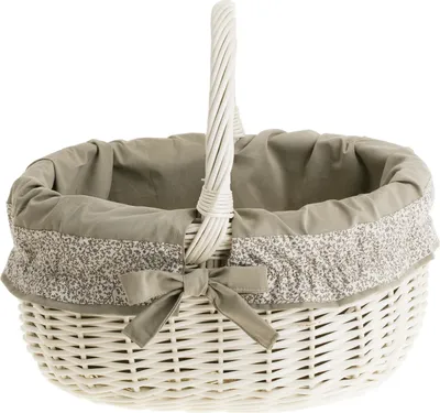 Produktbild von Geflochten Einkaufskorb aus Weide, Weidenkorb, creme mit Bügel und Besatz 42x34 H23/36 cm