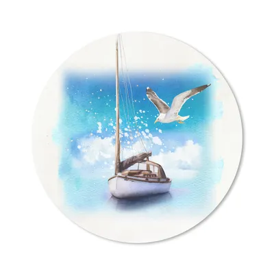 Produktbild von MuchoWow® Mauspad Mousepad Boot - Vogel - Meer - Aquarell 50x50 cm - Mousepads - Maus Mat - Pad - Mausunterlage - Vinyl
