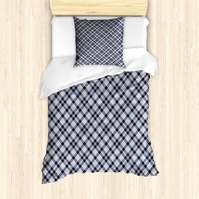 Immagine prodotto di Set copripiumino ABAKUHAUS Marine-Plaid, composizione delle linee semplice, stampa tradizionale alla moda, 135 x 200 cm + 80 x 80 cm, blu grigio verde mare