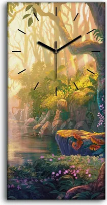 Produktbild von Dekor Leinwand Uhr Wandbilder 30x60 Malerei Fantasie Wald Bäume Fluss Blumen - schwarze Hände