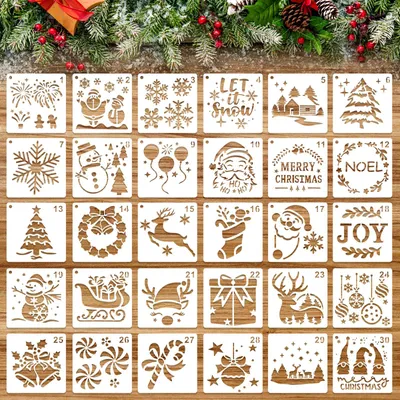 30 Weihnachtsmalschablonen, wiederverwendbar, 7,62 cm