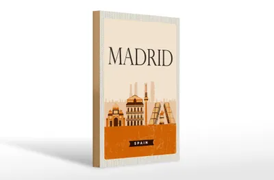 Produktbild von Holzschild Reise 20x30cm Retro Madrid Spain malerisches Bild