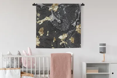 Produktbild von MuchoWow® Wandteppich Wandbehang Marmor - Gold - Weiß - Schwarz 90x90 cm Tapisserie Dekoration Wandtuch - Wandaufhänger