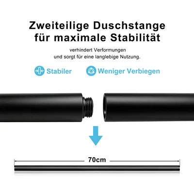 Produktbild von Görbach Duschset Edelstahl Duschstange 70 cm, verstellbare Halterung, Wandhalterungen, Duschablage, Schwarz