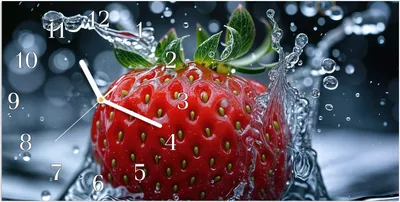 Produktbild von Wanduhr aus Glas mit Motiv Erdbeere Splash- 60 x 30 cm - inkl. Aufhängesystem
