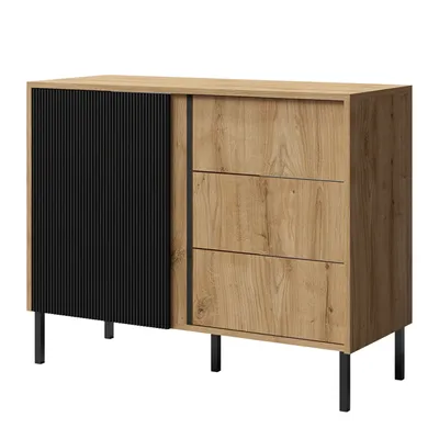 Image de AX LIVING Armoire à tiroirs Mikasso - largeur 100 cm, Moderne en chene/noir