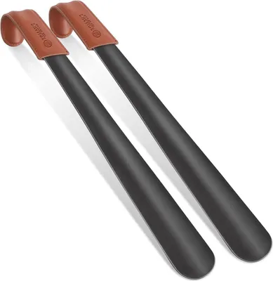 Produktbild von ZOMAKE Schuhlöffel Metall Lang 42cm Shoe Horn Stabil Ledergriff Stiefel Schwarz 2Er