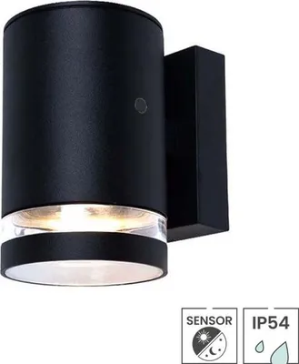Produktbild von Außenleuchte mit Sensor Paris | Dämmerungssensor | GU10-Fassung | IP54 | Ø 102 mm | Mattschwarz