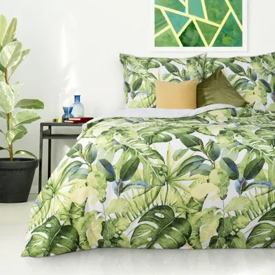 Produktbild von Eurofirany Bettwäschegarnitur Bettwäsche Satin  MONSTERA 220x200 cm 3 TLG SET: mit 2 Kissenbezüge 70x80 cm