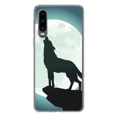 Produktbild von MuchoWow® Handyhülle Schutzhülle Hülle für Huawei P30 Wolf - Mond - Stein Silikon Softcase Handy Hülle - Kartenbesitzer