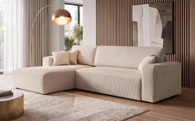 Produktbild von Ecksofa PULA Schlafsofa mit Bettkasten 279x187cm CORD (Beige) - LINKS