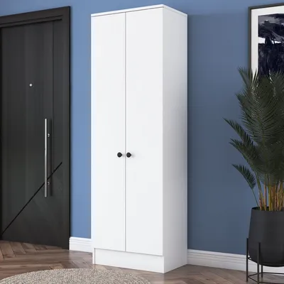 Produktbild von Skye Decor, Vielseitiger Schrank in Weiß, 59,8 x 182,8 x 37,5 cm | 100% melaminbeschichtete Spanplatte, 18 mm dick | Mit zahlreichen Regalen, wandmontierbar, ideal für jeden Raum.