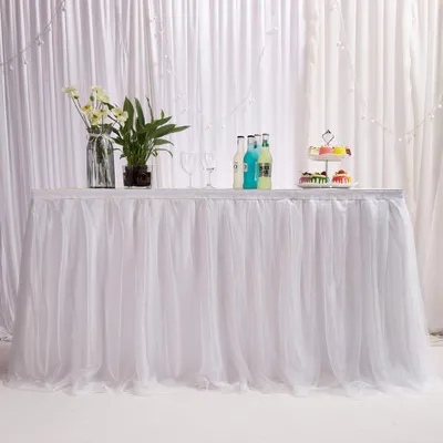 Productafbeelding van Tafelkleed van tulle, golvend, wit, 426 x 80 cm, geschikt voor babyfeestjes, bruiloften, verjaardagen, feesten