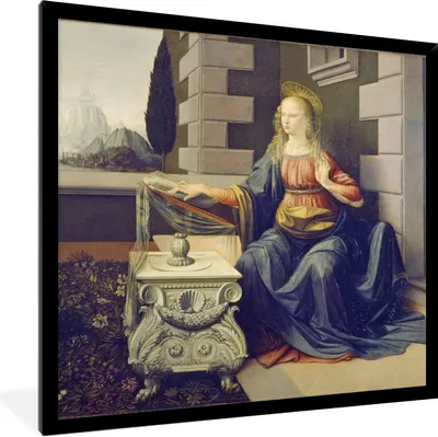 Produktbild von MuchoWow® Gerahmtes Poster Die Verkündigung - Leonardo da Vinci 40x40 cm - Poster mit Schwarzem Bilderrahmen Wandposter Rahmen Foto Bilder - Mit Rahmen - Wanddekoration Schlafzimmer