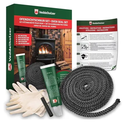 Produktbild von Ofendichtungsschnur Ofendichtband Kaminschnur - 2,5 m - Ø 14 mm - Komplettset - Für alle Öfen und Kamine - Hochtemperaturkleber inklusive