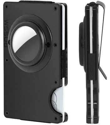 Produktbild von ROSSM Airtag Geldbörse mit RFID-Schutz - Kartenetui Herren aus Kohlefaser und Metall mit Geldklammer und Gummiband - RFID Geldbeutel Herren- Slim Wallet for Men – Matte Black