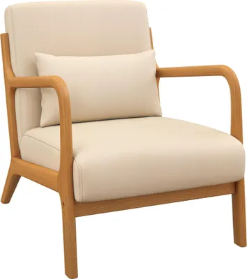 Image de HOMCOM Fauteuil de salon avec cadre en bois massif fauteuil lounge - assise profonde - accoudoirs - aspect velours beige