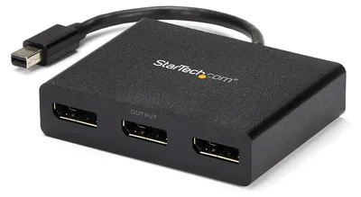 Productafbeelding van StarTech.com MSTMDP123DP, Mini DisplayPort, 3x DisplayPort, 3840 x 2160 pixels, Zwart, Kunststof, 0,19 meter