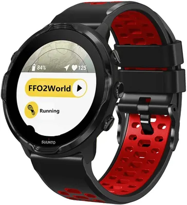 Produktbild von FFO2World 24-mm zweifarbiges Silikonarmband für Suunto 7, 9, 9 Peak Pro, Spartan Sport HR, D5, atmungsaktiv und komfortabel, Schwarz/Rot