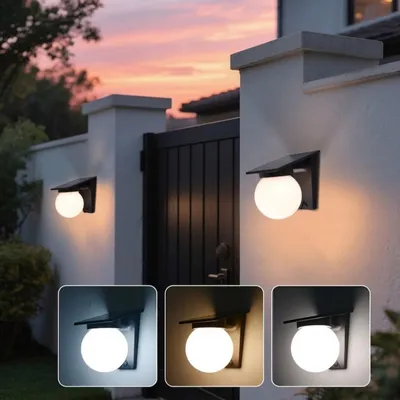 Produktbild von Solar Wandleuchte Aussen 3000K-6500K Dimmbar, IP65 Solarleuchte Kugel, 3600mAh Akku LED Wandlampe Außenleuchte für Garten Balkon Terrasse Garagen