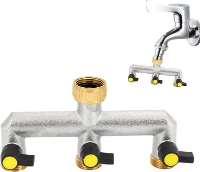 Obrázok produktu pre 3/4-palcový otočný adaptér s trojitým pripojením na hadicu a 3 samostatnými ventilmi pre dom, záhradu, kuchyňu, záhradný adaptér, nastaviteľný