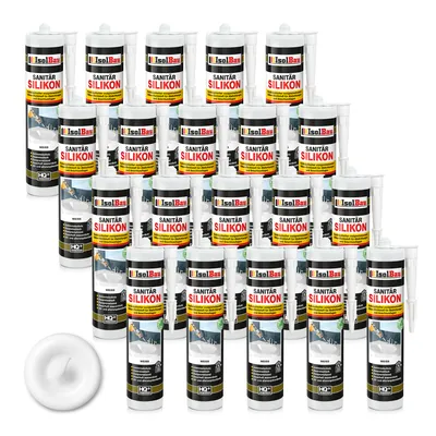 Produktbild von Isolbau Sanitär Silikon 20 x 300 ml Weiß - Hochelastischer Silikon-Dichtstoff für Abdichtungen & Fugen – Schimmelresistent, wasserdicht -  Kartusche