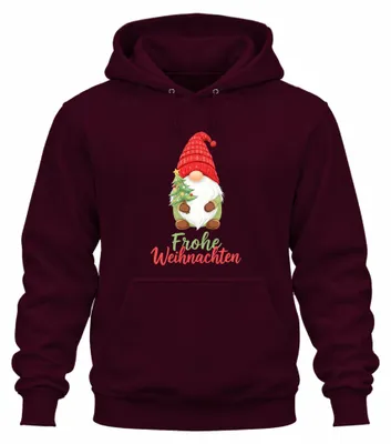 Obrázek produktu pro Uni mikina s kapucí Merry Christmas Gnome Christmas Gnome Christmas Tree Cute, vínová, S