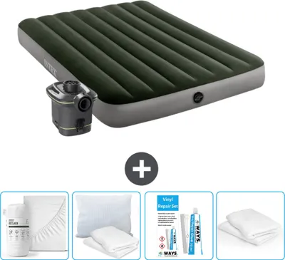 Produktbild von Intex Airbed - Doppelbett - 137 x 191 x 25 cm - Grün - Inklusive Pumpe - Spannbettuch - Küssen - Reperaturset en Kissenschutz