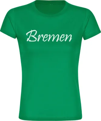 Produktbild von multifanshop Damen T-Shirt - Bremen - Schriftzug, grün, Größe XL