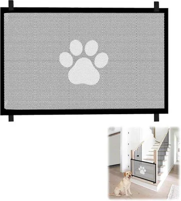 Image de Barrière de sécurité pour chiens et enfants, sans perçage, 110 x 78 cm, noire, pour l'intérieur et l'extérieur